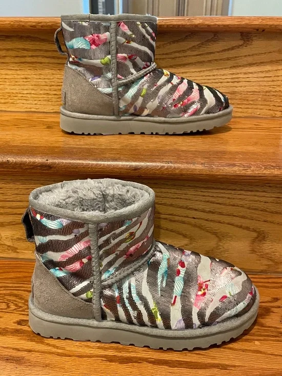 UGG Classic Mini Tiger Flower Sequin Boots - 8 - Picture 3 of 7